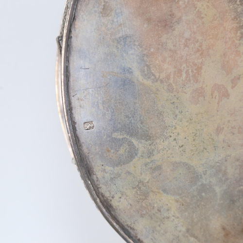 865 - A large silver plate on copper oval galleried tea tray, and a verdigris table lamp in the form of a ... 