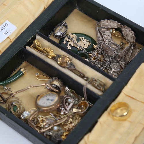 872 - 3 boxes of silver and other costume jewellery, to include relief carved cameo, Australian greenstone... 