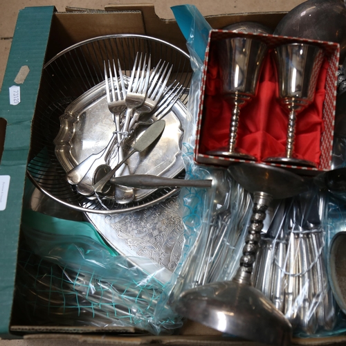 886 - A large quantity of silver plated cutlery, Champagne bucket, drinking vessels etc (boxful)