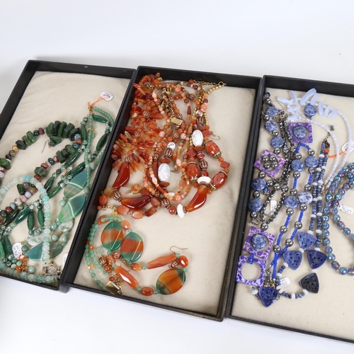 903 - 6 trays of hardstone and other costume jewellery