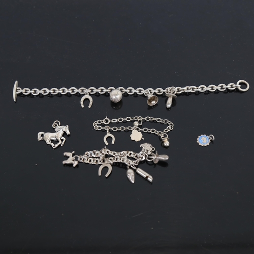 956 - 3 silver charm bracelets, and 2 spare silver charms