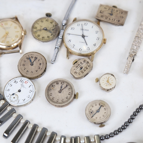 999 - Various wristwatches and movements, including Waltham, J W Benson, Caravelle etc (boxful)