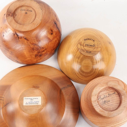 2028 - 5 20th century turned wood bowls, 4 with makers marks, largest diameter 25.5cm