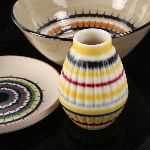 2044 - JOHN CLAPPISON for HORNSEA POTTERY, a Rainbow vase, small bowl and dish, bowl diameter 17cm