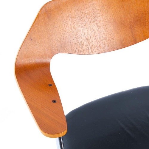 2063 - ROBIN DAY for Habitat, a 675 Armchair with walnut faced plywood back and leather seat, height 79cm