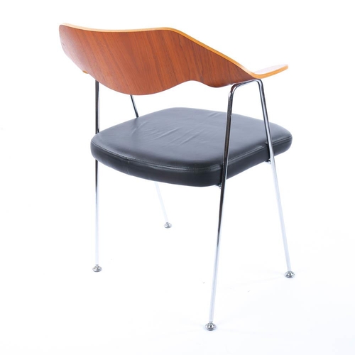 2063 - ROBIN DAY for Habitat, a 675 Armchair with walnut faced plywood back and leather seat, height 79cm