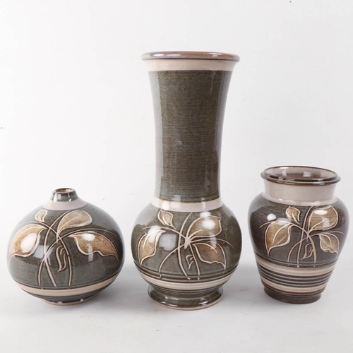 2065 - 3 1980s' Denby stoneware vases, and a small footed bowl, tallest 27cm (4)