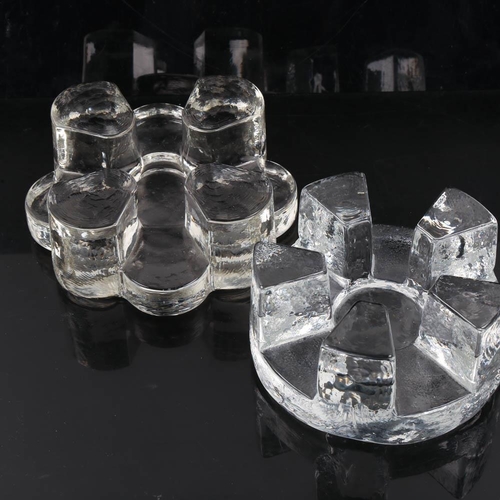 2078 - 2 mid-century textured clear glass tealight trivets