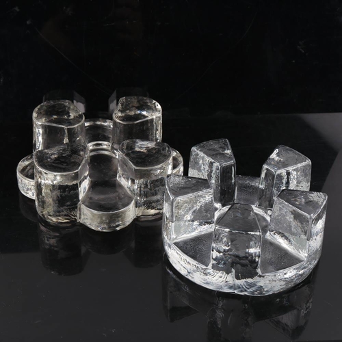 2078 - 2 mid-century textured clear glass tealight trivets