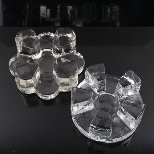 2078 - 2 mid-century textured clear glass tealight trivets