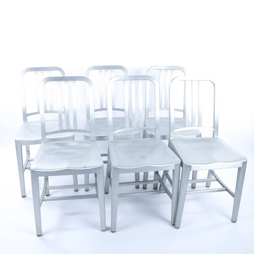 2098 - A set of 6 aluminium EMECO 1006 Navy chairs, designed 1944, for use in submarines, impressed makers ... 