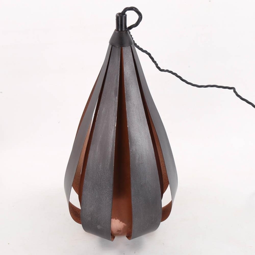 2101 - A mid century steel & copper pendant lamp, in bulb form, height 37cm