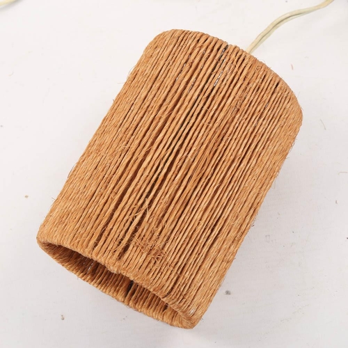 2102 - A Dutch mid century teak wall lamp with jute shade, label on bracket, drop 28cm