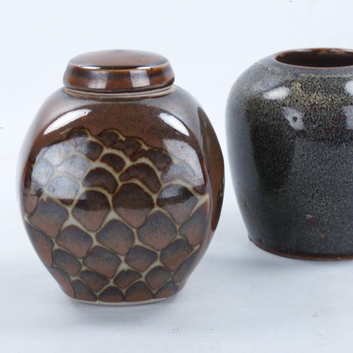 2113 - DAVID FRITH, Brookhouse studio pottery, small lidded jar and an oil spot vase, probably Abuja potter... 