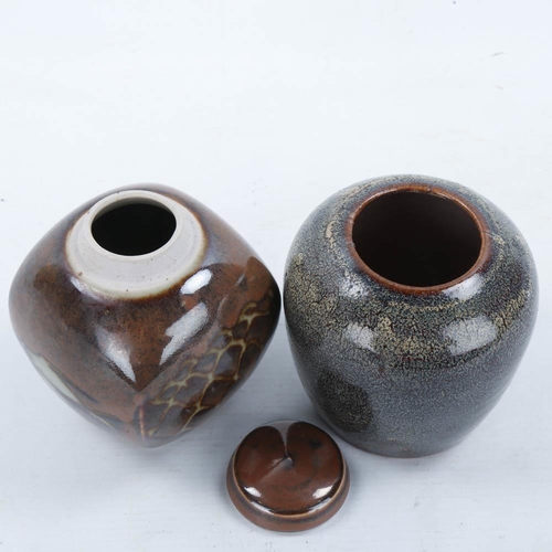 2113 - DAVID FRITH, Brookhouse studio pottery, small lidded jar and an oil spot vase, probably Abuja potter... 