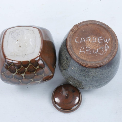 2113 - DAVID FRITH, Brookhouse studio pottery, small lidded jar and an oil spot vase, probably Abuja potter... 