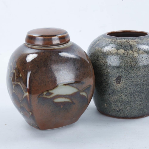 2113 - DAVID FRITH, Brookhouse studio pottery, small lidded jar and an oil spot vase, probably Abuja potter... 