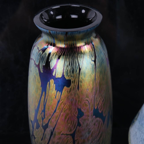 2123 - LESLEY CLARKE, studio glass vase, and a ROYAL BRIERLEY iridescent art glass vase, tallest 24cm