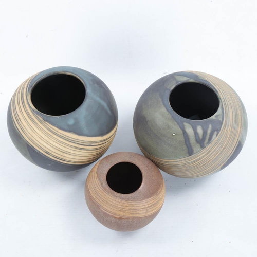 2127 - DEBORAH HOPSON 3 spherical studio pottery vases, tallest 12cm