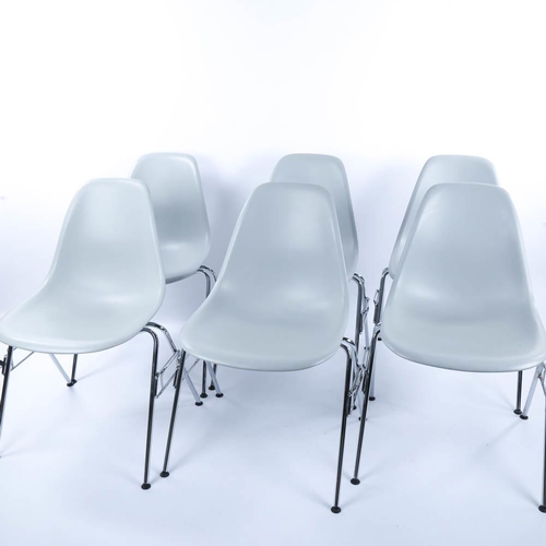 2130 - CHARLES EAMES for VITRA, a set of 6 DSS chairs, grey plastic shell seats, moulded makers marks, heig... 