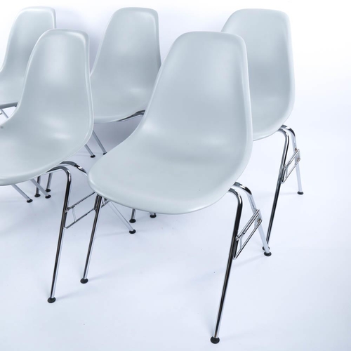 2130 - CHARLES EAMES for VITRA, a set of 6 DSS chairs, grey plastic shell seats, moulded makers marks, heig... 