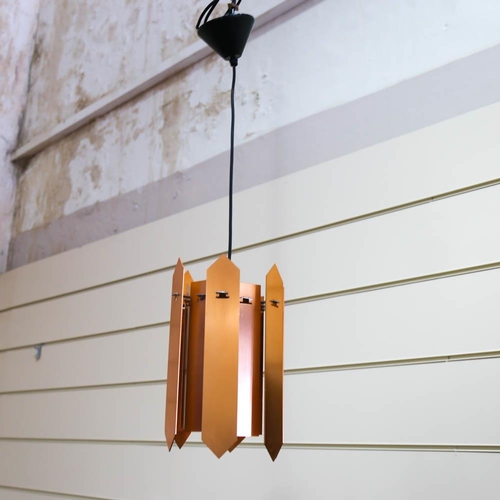 2131 - A Danish mid-century pendant light, with hanging copper panels, 30cm