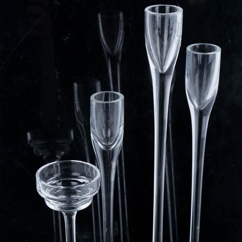 2134 - 3 Danish glass candlesticks by BROSTE, with two other stemmed tea light holders, tallest 34.5cm