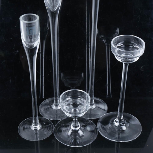 2134 - 3 Danish glass candlesticks by BROSTE, with two other stemmed tea light holders, tallest 34.5cm