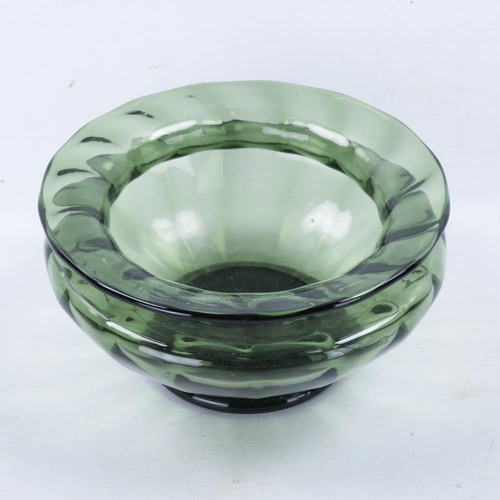 2145 - WHITEFRIARS GLASS, 3 mid-century sea green pieces, tallest 18cm