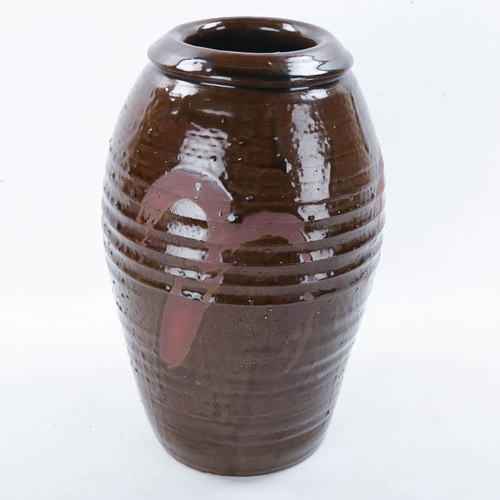 2149 - JEREMY LEACH, Moorlands Pottery, a studio pottery ash glazed vase, makers marks to base, height 29cm