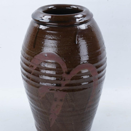 2149 - JEREMY LEACH, Moorlands Pottery, a studio pottery ash glazed vase, makers marks to base, height 29cm