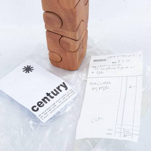 2153 - BRIAN WILLSHER, wood peg puzzle sculpture, with original receipt and bag from Century, London, heigh... 