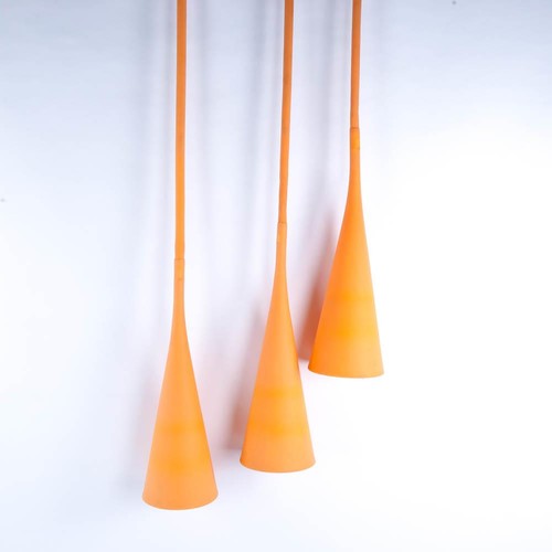 2155 - LAGRANJA DESIGN for FOSCARINI, 3 orange Uto silicon pendant lights, designed for indoor / outdoor us... 