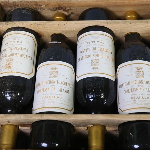 1035 - 12 bottles of Chateau Pichon Longueville, 1998 Comtesse de Lalande, 2nd Growth, Grand Cru Classe, Pa... 