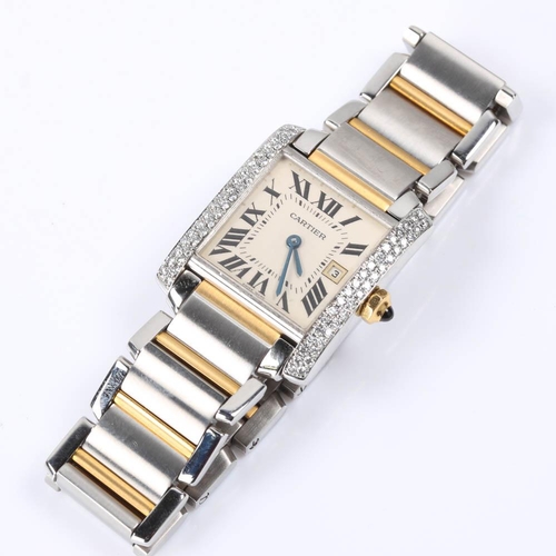 23 - CARTIER - a mid-size bi-metal Tank Francaise quartz bracelet watch, ref. 2465, silvered dial with Ro... 