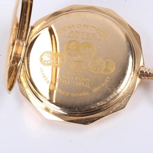 64 - An Art Deco Continental 14ct gold enamel horses full hunter pocket watch, dodecagonal form, the fron... 