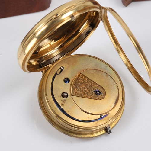 65 - A mid 19th century 18ct gold open face keywind pocket watch, two colour gold dial with applied Roman... 