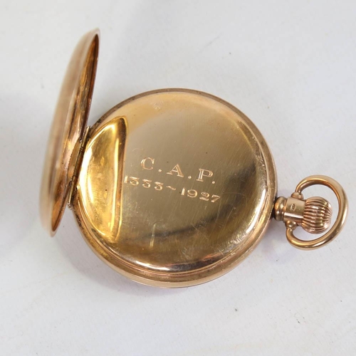 66 - ROLEX - an early 20th century 9ct gold half hunter pocket watch, retailed by Camerer Cuss & Co of Ux... 