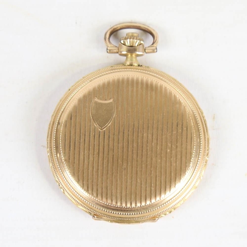 67 - An Art Deco Continental 14ct gold full hunter pocket watch, gilt dial with gilt Breguet Arabic numer... 