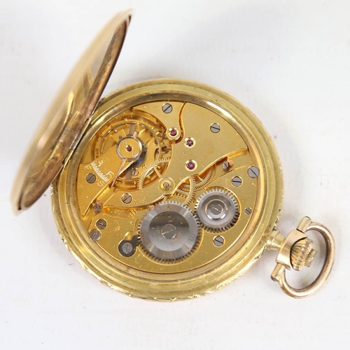 67 - An Art Deco Continental 14ct gold full hunter pocket watch, gilt dial with gilt Breguet Arabic numer... 