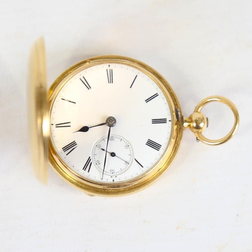 68 - A 19th century 18ct gold full hunter keywind pocket watch, by De la Cour of Chatham, white enamel di... 