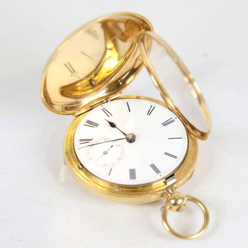 68 - A 19th century 18ct gold full hunter keywind pocket watch, by De la Cour of Chatham, white enamel di... 