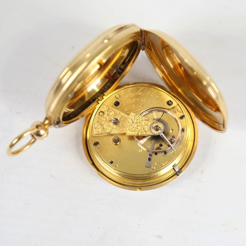 68 - A 19th century 18ct gold full hunter keywind pocket watch, by De la Cour of Chatham, white enamel di... 