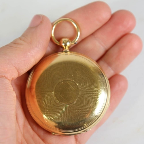 68 - A 19th century 18ct gold full hunter keywind pocket watch, by De la Cour of Chatham, white enamel di... 