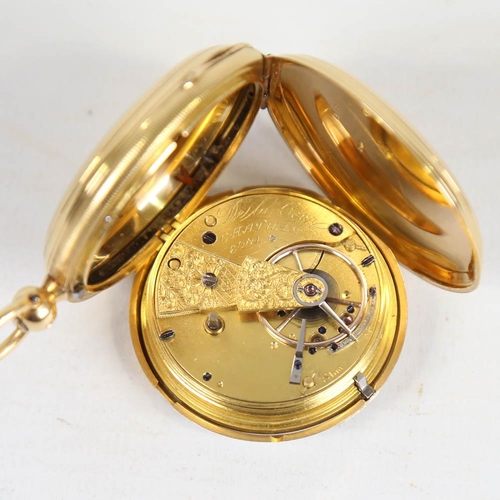 68 - A 19th century 18ct gold full hunter keywind pocket watch, by De la Cour of Chatham, white enamel di... 