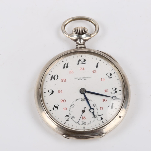 74 - ZENITH - a Continental silver open-face topwind chronometre pocket watch, white enamel dial with Bre... 