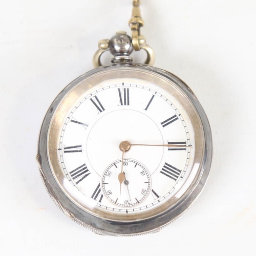 75 - A Swiss silver open-face keywind pocket watch, by Kendal & Dent's, white enamel dial with Roman nume... 