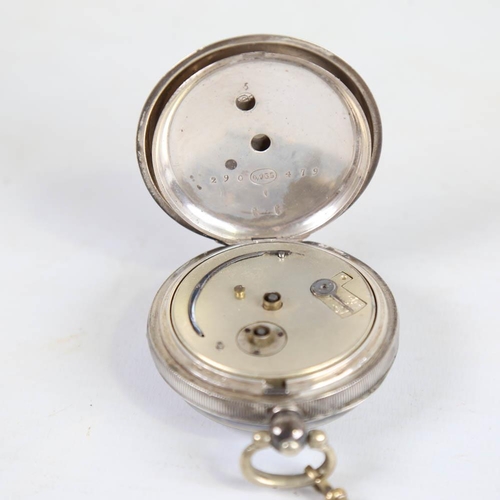 75 - A Swiss silver open-face keywind pocket watch, by Kendal & Dent's, white enamel dial with Roman nume... 