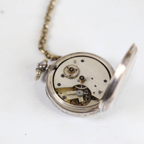 75 - A Swiss silver open-face keywind pocket watch, by Kendal & Dent's, white enamel dial with Roman nume... 