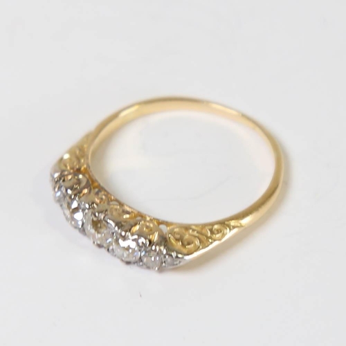 114 - A Victorian 18ct gold graduated 5-stone diamond half hoop ring, set with old cut diamonds and rose c... 